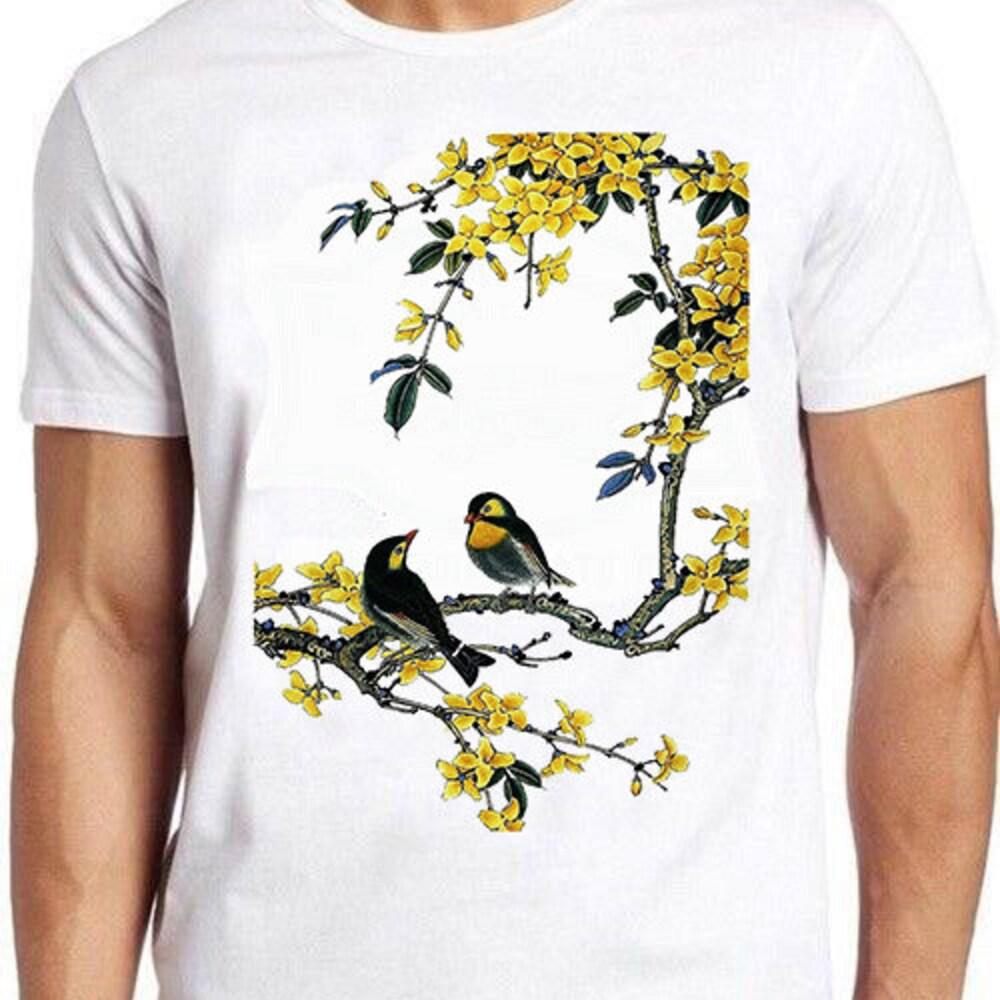 

Футболка из 100% хлопка плотностью 230 г/м2 с изображением птиц, желтых цветов, художественного дизайна, мема, подарочная футболка для геймеров, культовых фильмов, музыки, футболка 655 XS белый