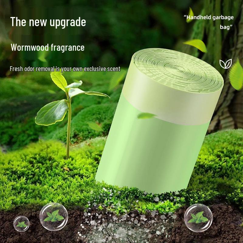 Mugwort Scent Mosquito-Repelling Trash Bags with Drawstring Closure, Thickened and Deodorizing for Kitchen Use