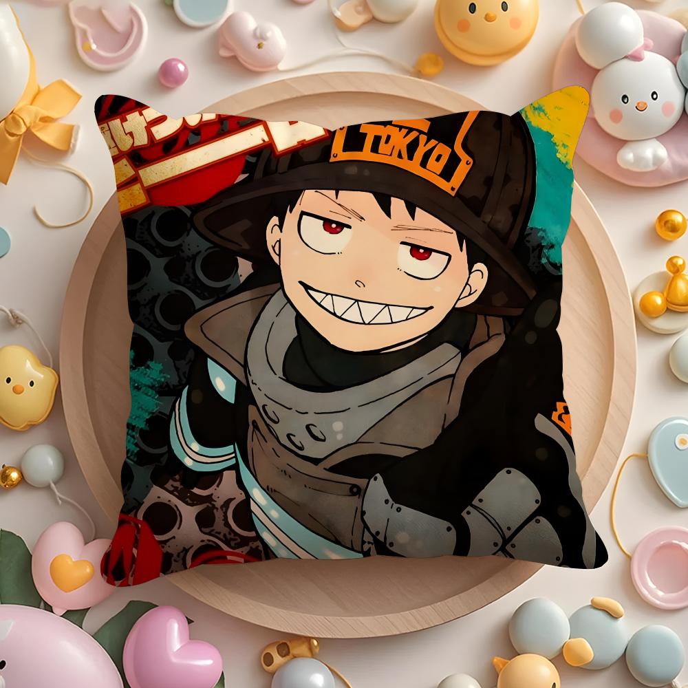 F-Fire Force anime Cushion Cover Home & Car Multi-Scene Pillow Cover - Reversible, Soft & Durable for Daily Use