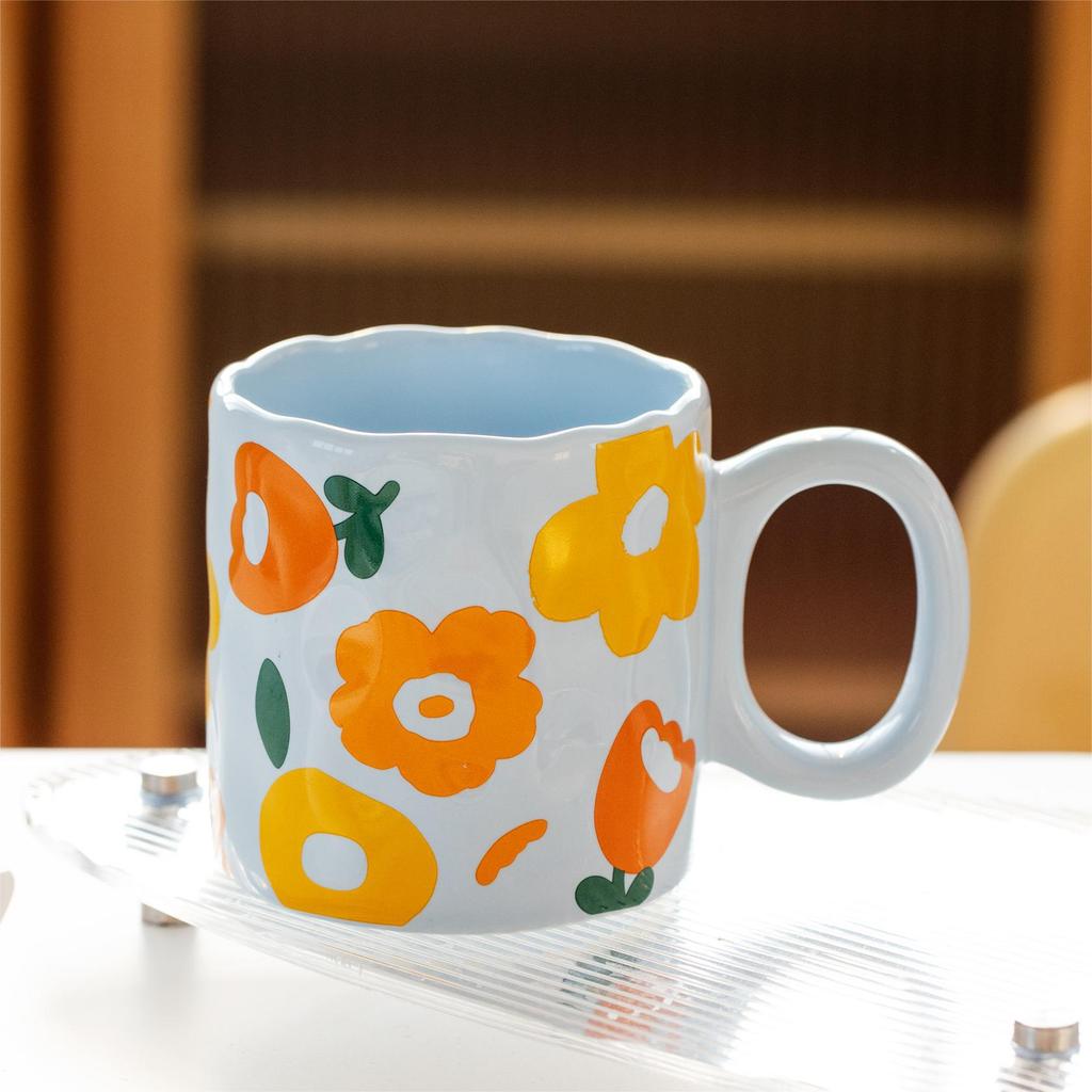 High Value Cute Flower Ceramic Mug Home Breakfast Cup Large Capacity Water Cup Office Cup Coffee Cup