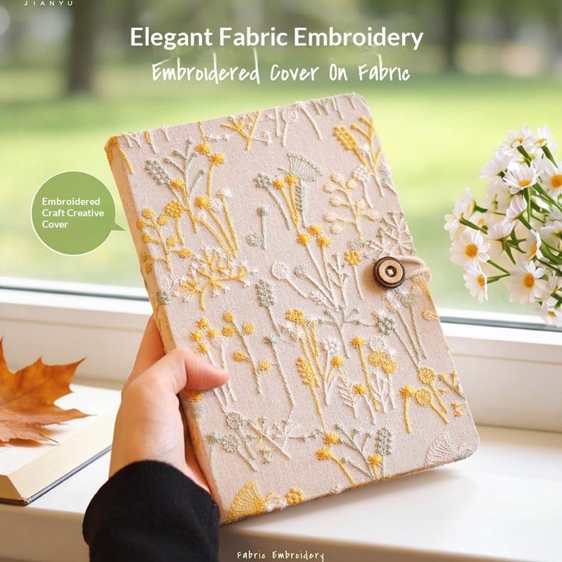 Creative Fresh Embroidered Fabric Cover Hardcover Diary Notebook Artistic Stationery Gift for Daily Journal Writing
