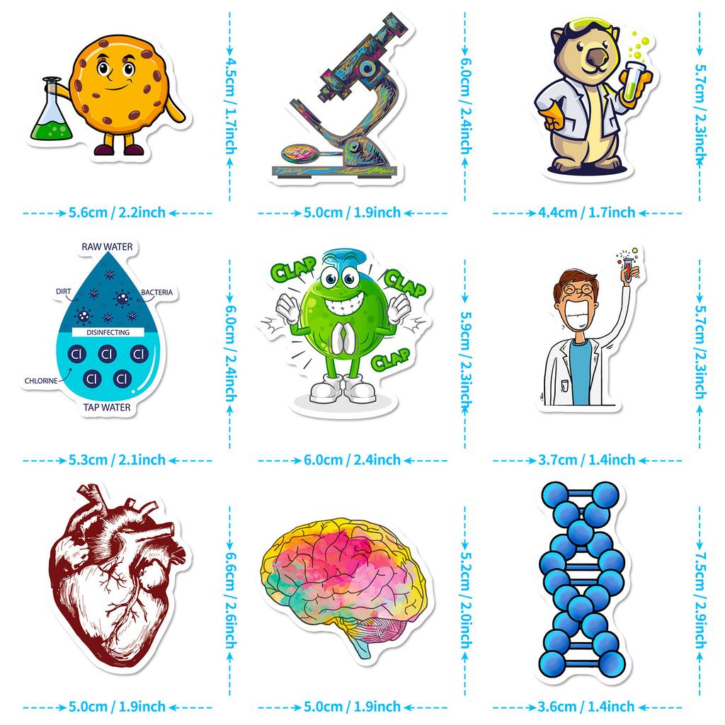 50 Experimental Device Stickers, Physics and Chemistry Equipment, Cartoon Stickers, Pharmacist Chemical Equations, Personal Stickers