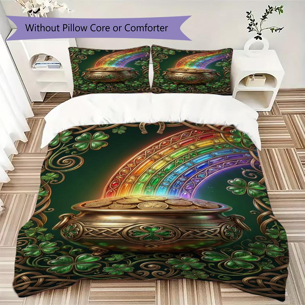 Coins&Rainbows Pattern Bedding uilt Set uilt Cover Pillowcase Home Decoration Birthday Gift (1 * duvet cover + 2 * pillowcase without core)115