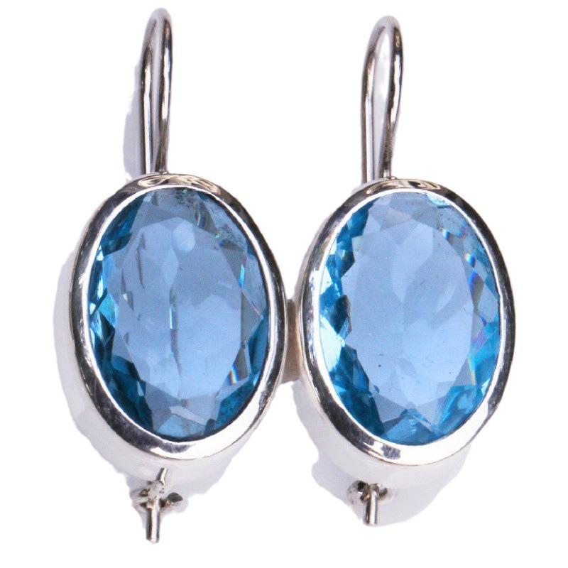 Jianjie 925 Silver Sea Blue Crystal Teardrop Earrings for Women
