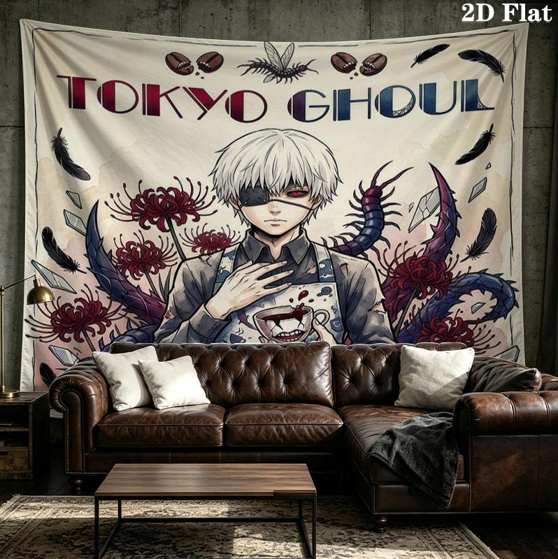 Tokyo Ghoul Wall Tapestry Aesthetic Wall Hanging Printed Fabric Blanket Decorative Tapestries For Bedroom Living Room Home Decor