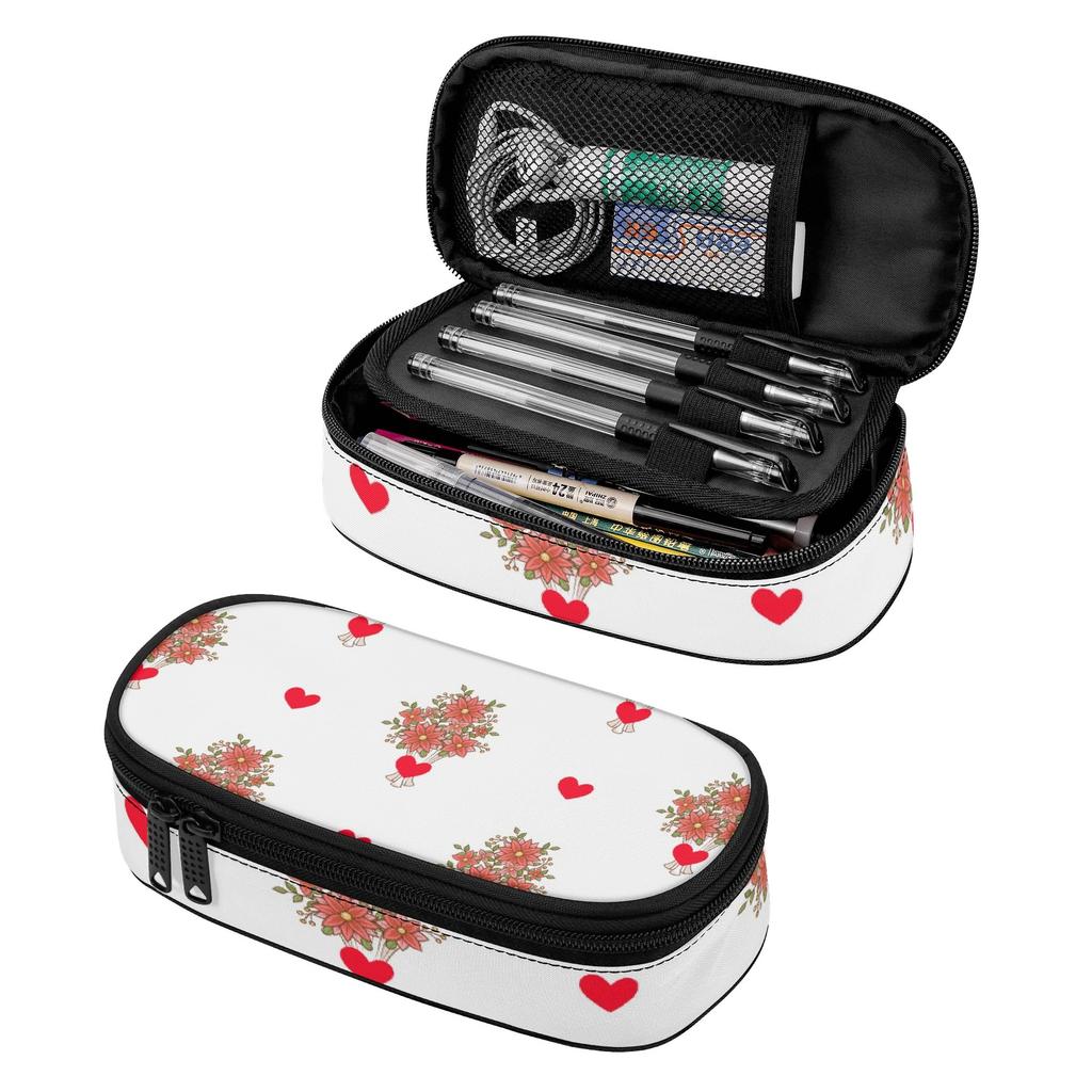Pencil Pouch Printed Roomy Interior 300D Polyester Smooth Zipper with Mesh Pocket Removable Divider and Pen Slots for Boys Girls