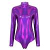 Womens One-piece Shiny Metallic Long Sleeves Gymnastic Dance Leotard Athletic Bodysuit