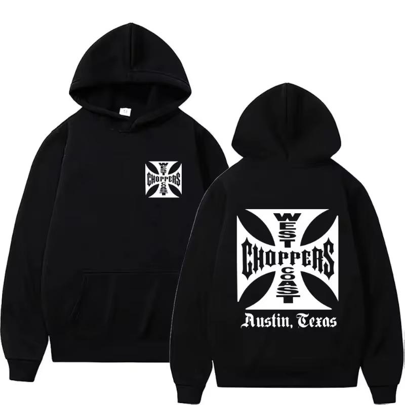 West Coast Iron Cross Choppers Logo Hooded Men's Black Fashion Cool Sweatshirt Unisex Fashion Fleece Oversized Hoodie Streetwear