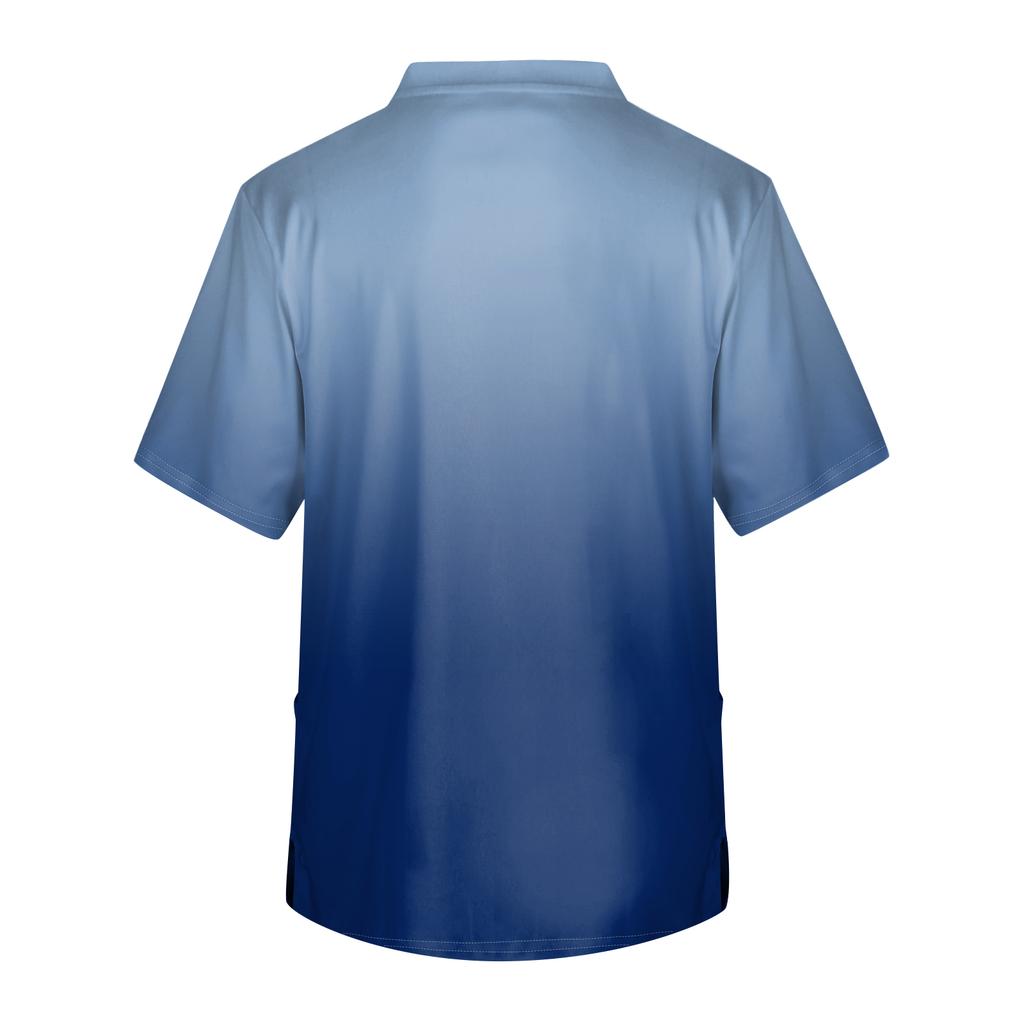 Men's Printing Short Sleeve V-neck Working Blouse Chest Pocket Carer Top