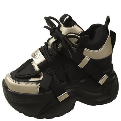 Moda Zima Kobiety Grube Ciepłe Trampki Skórzane Obuwie Codzienne 10CM Koturny Platforma Buty Chaussures Femme Pluszowe Tata Sneaker