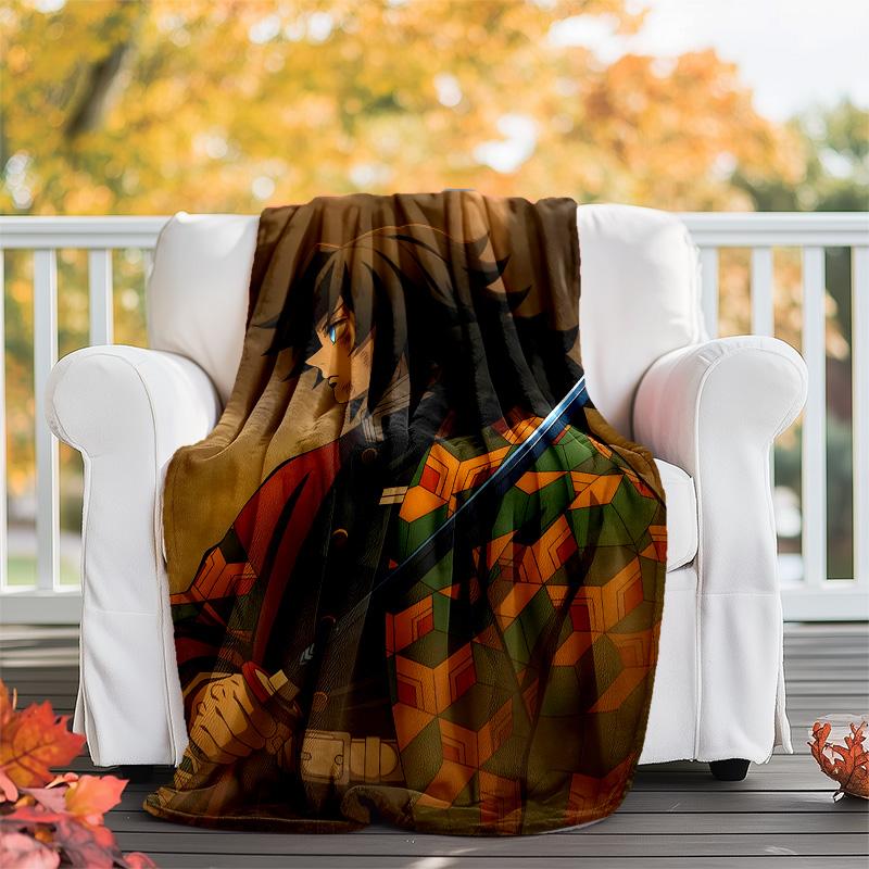 1pc Tomioka Giyuu Theme Blanket - Digital Print, Polyester, Cozy for All Seasons, Perfect for Outdoor, and Travel