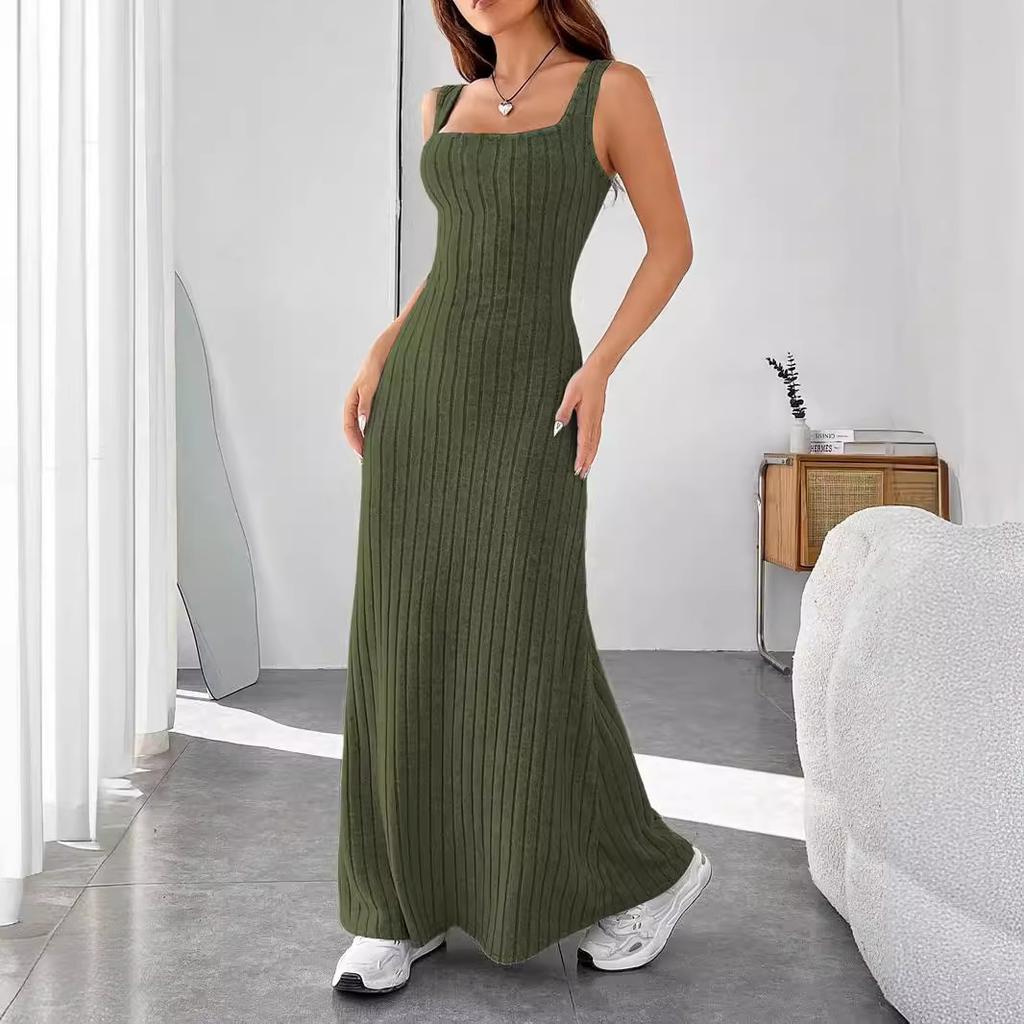 Damen Sommer einfarbig Rippstrick pelziges Träger lässiges Westenkleid