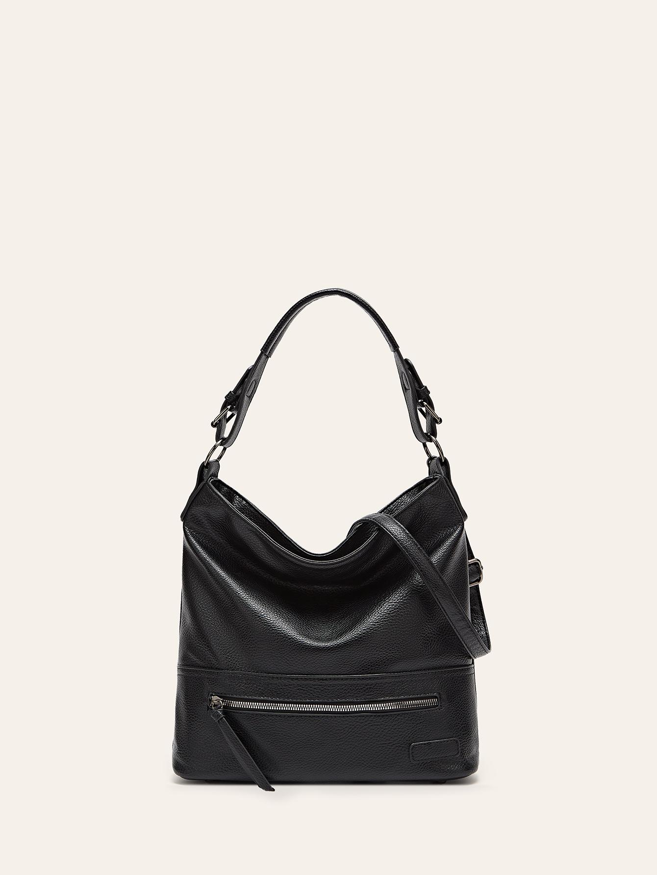 Large-capacity bag women s new simple shoulder underarm bag commuting tote bag soft leather casual handbag чёрный