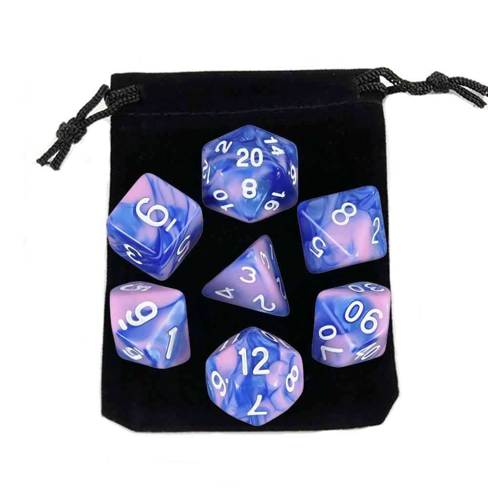 7-pack Dice with Carryall D4 D6 D8 D10 D D12 D20 Polyhedral Board Game Pieces
