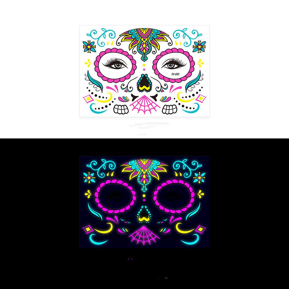 Halloween Funny Fluorescence Stickers Creative Horror Temporary Makeup Dance Death Spirit Face Tattoo Stickers Masquerade Mask