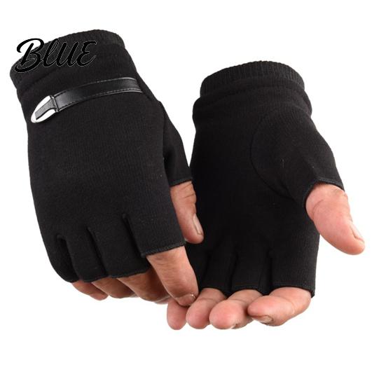 Micro Velvet Lining Finger Faux Men Autumn 1 Pair Riding Gloves Winter Half Black Leather