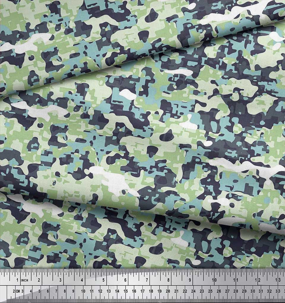 Soimoi Japan Crepe Satin Fabric Two Tone With White Camouflage Print Fabric by the metre 42 Inch