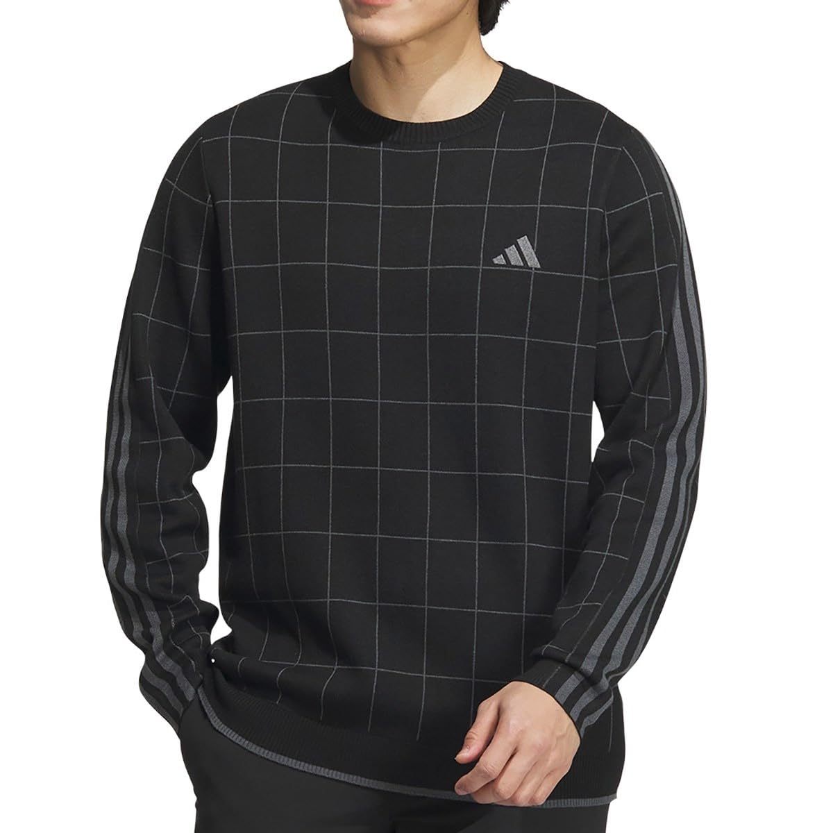 

Adidas Golf Black Crew Neck Long Sleeve Golf Sweater with Three Stripes Men s чёрный