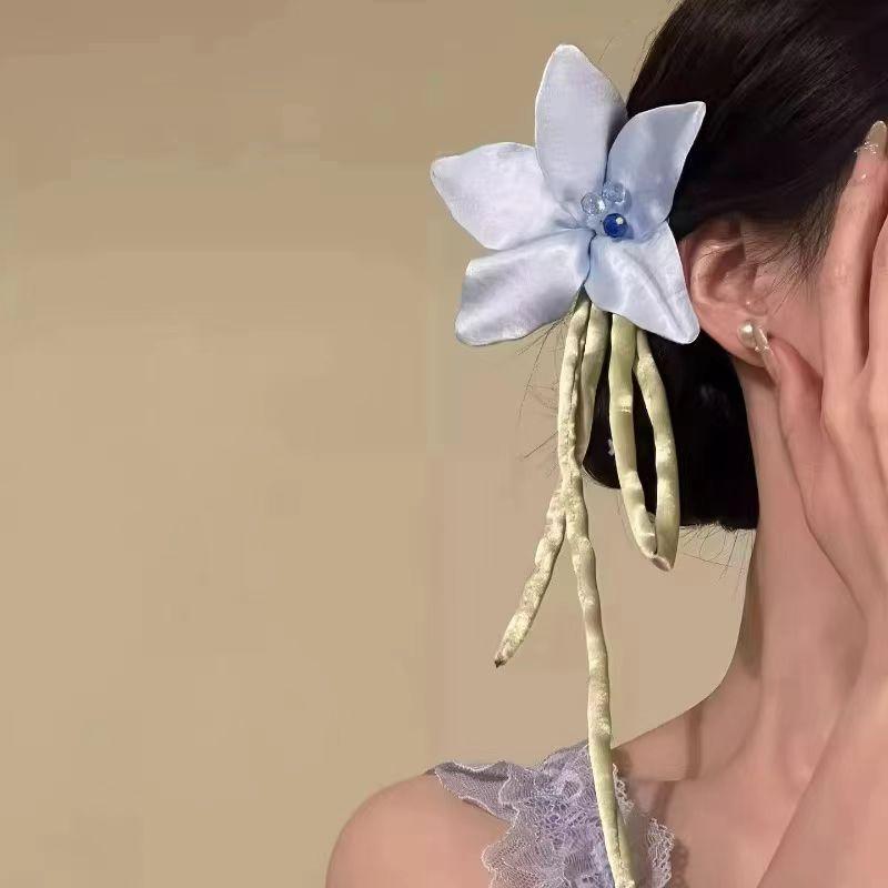Spring and summer lily flower streamer headband girlish sense holiday style exaggerated photo atmosphere hair accessories super fairy beautiful