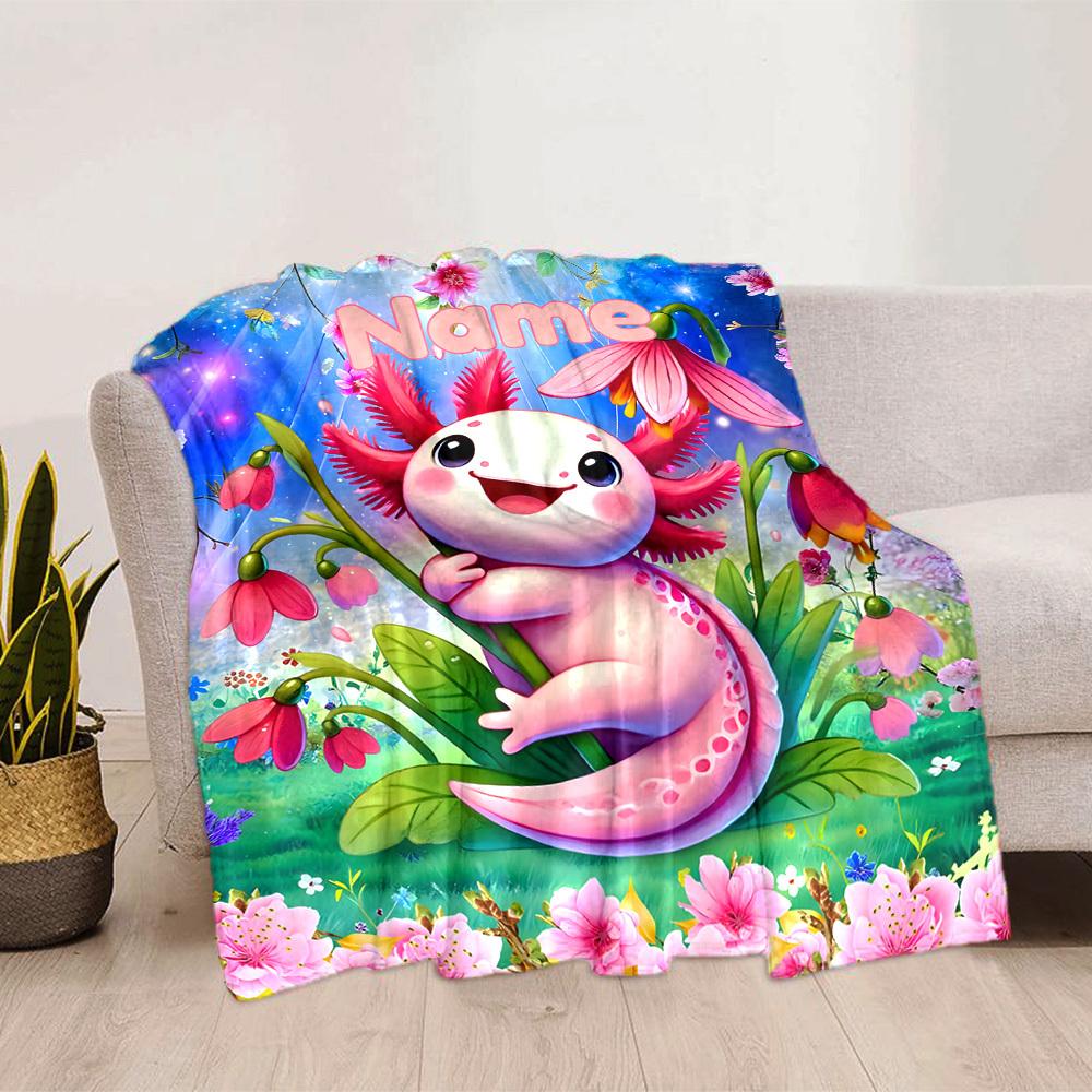 Axolotl Flower Garden Customize Your Name Blankets Soft Lightweight Multipurpose Blanket For Picnics Sofa Office Bed Living Room Gift For Friends And
