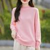 Women's Cream Yellow Wool Brushed Pullover Sweater, Half-High Neck Loose Knitwear Base Layer Top