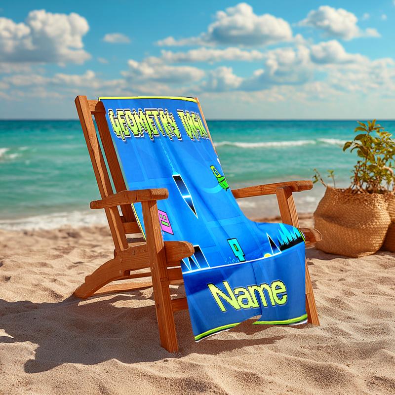 Personalized Customized Proof Beach Towel with Geometry Dash Pattern - Soft, Absorbent,quick-drying,perfect Swimming,camping&bathing