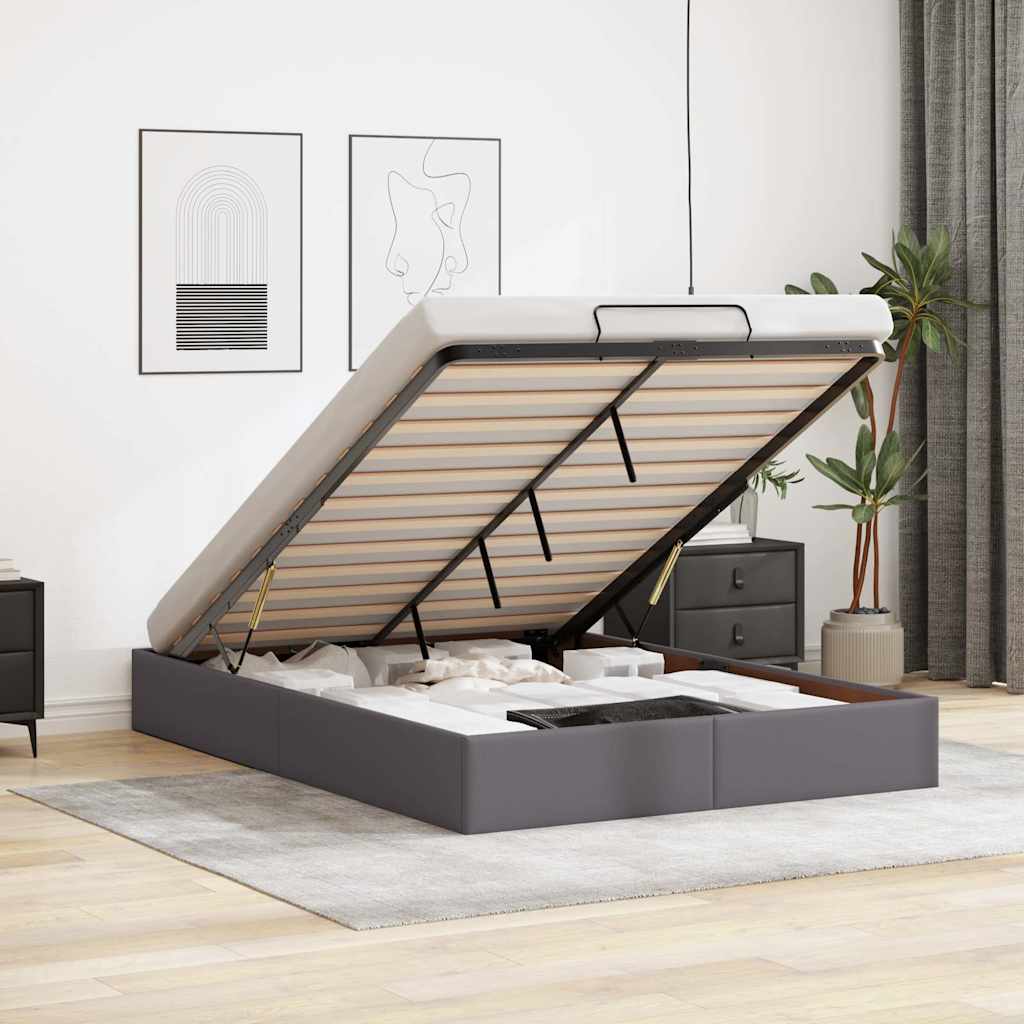 Ottoman Bed without Mattress Gray 140 x 190 cm Faux Leather