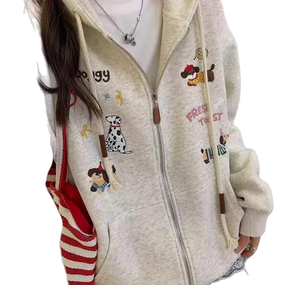 2025 Season New Popular Embroidered Cardigan Zipper Jacket Women's Korean Version Fat Mm Loose Large Size Hooded Sweater