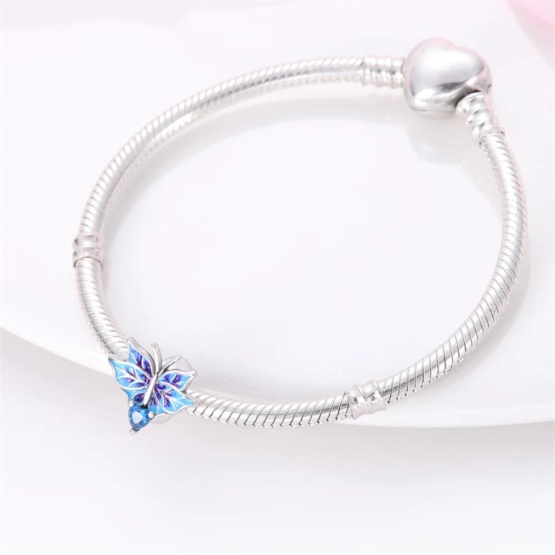Original Charms Copper Plated Blue Butterfly Safety Fastener Beads Fit Bracelet Women Jewelry Making Diy Gift