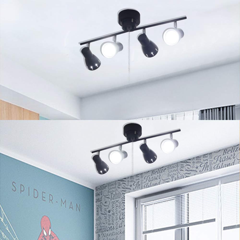 Kyodo Lighting GT-DJ-I-SD4B Ceiling Light, 4-Light Spotlight, LED Compatible, E26, Black, Nordic Style, Adjustable Angle, Pull Switch, Foldable,