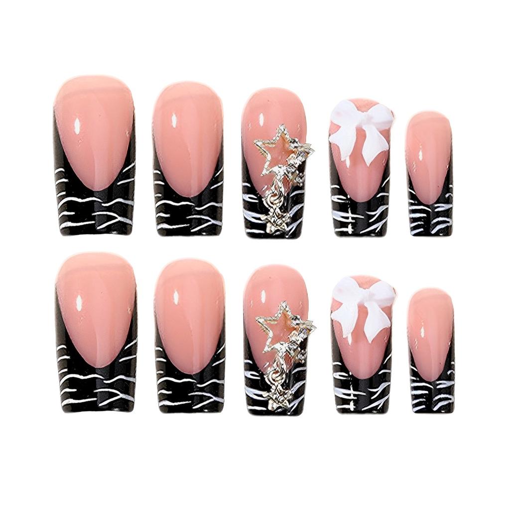 Pink Fake Nails with Zebra Pattern Tip Durable & Never Splitting Comfort Fake Nails for Daily and Parties Wearing