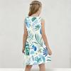 Girls Round Neck Sleeveless Tropical Leaves Printed A Line Flared Dress