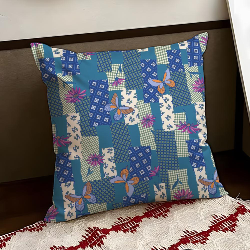 Colorful Patchwork Pattern Cushion Cover Reversible Soft Durable Pillow Cover Home Car MultiScene Use for Daily Comfort