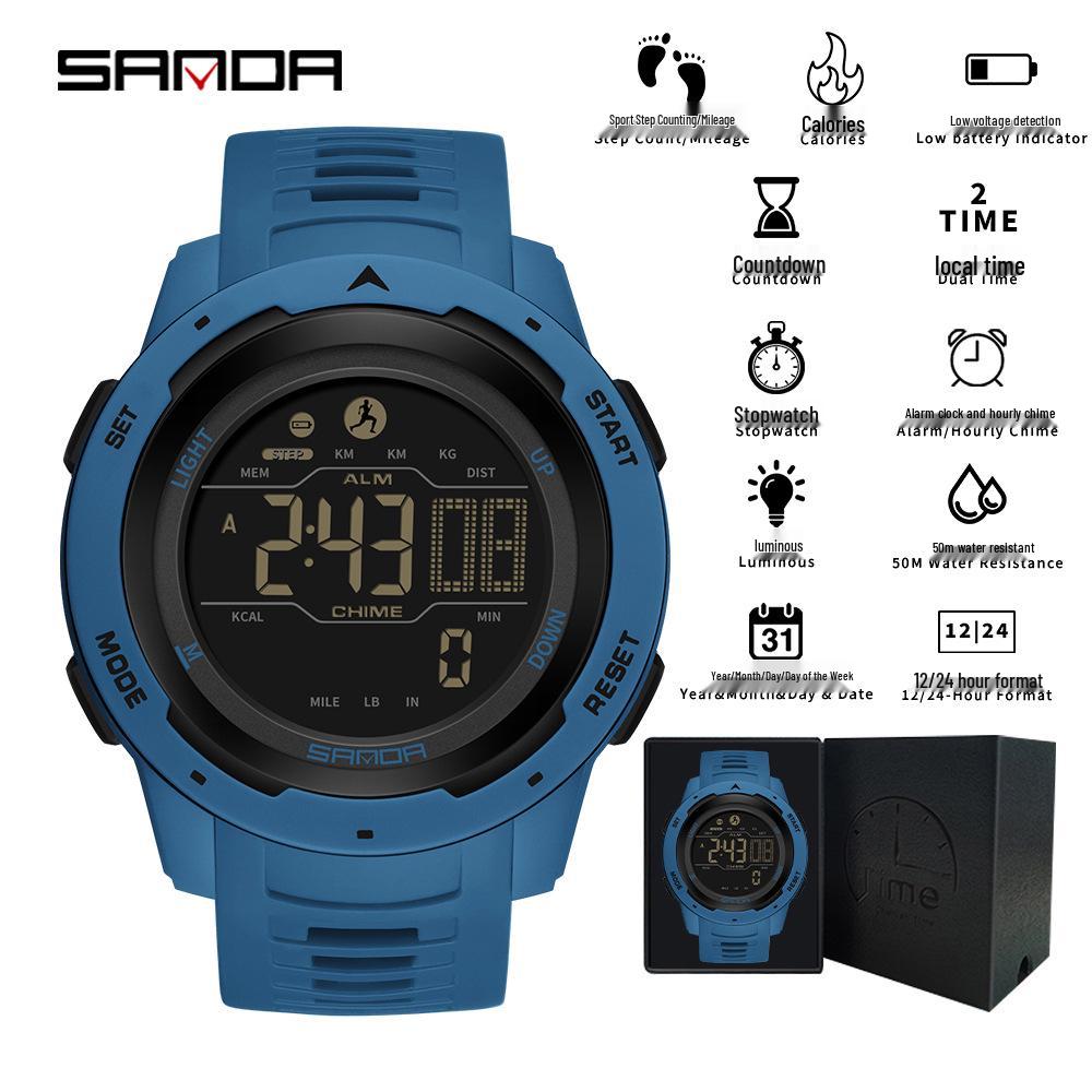 Sanda Multifunction Teen Sports Watch: Calorie Counter, Single Display, Pedometer, Waterproof.