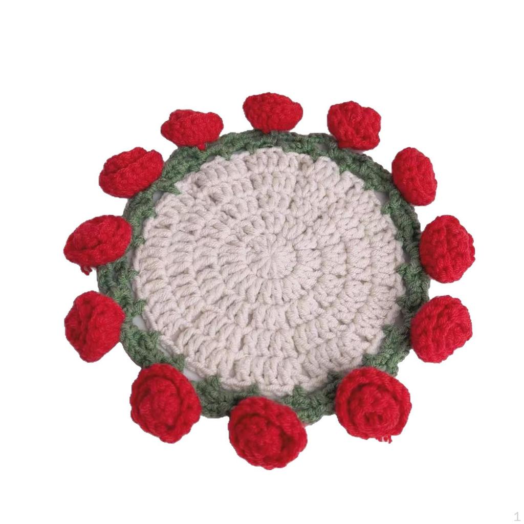 Crochet Flower Coaster Beverage Cup Mat Reusable Mug Holder for Living Room Kitchen