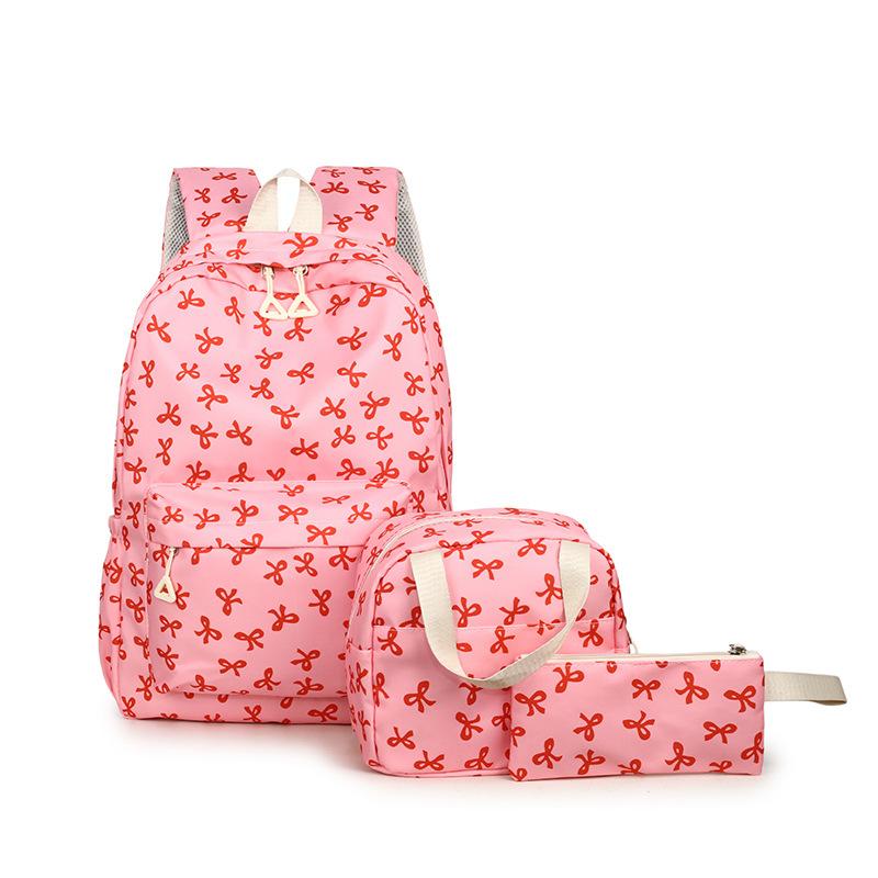Cute Japanese School Girl Bowknot 3-Piece Backpack Set, Korean Harajuku Style, Large Capacity Casual Bookbag for Teens