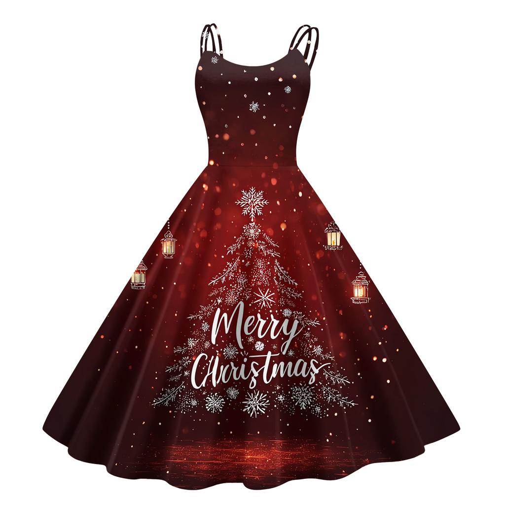 Children's Fashion Casual Christmas Print Sexy Off-the-shoulder Punk Retro Dress