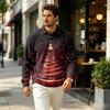 Men's Knit Long Sleeve Pullover Top with Collar and Pocket, Casual Outdoor Christmas Print for Fall