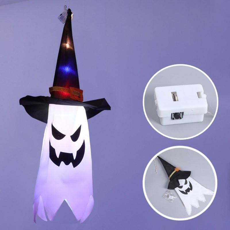 Halloween Decoration Flashing Light LED Skull Festival Dress Up Glowing Wizard Hat Lamps Hanging Decoration Kid Gift