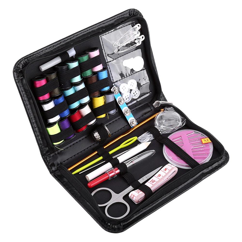 Kit de Costura Portátil, Estojo de Couro PU com Ferramentas Essenciais Incluindo Linhas Agulhas Tesouras e Fita Métrica, Viagem Casa Artesanato Reparo de Roupas