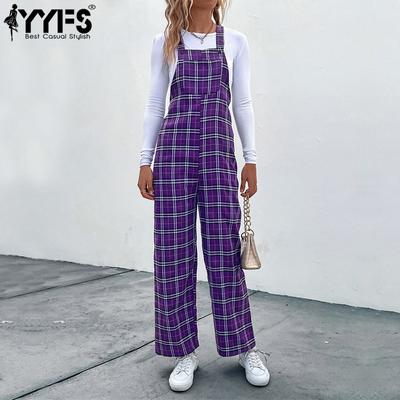 Women's Fashion Casual Plaid Print Summer Spring Sleeveless Trousers Jumpsuits & Rompers