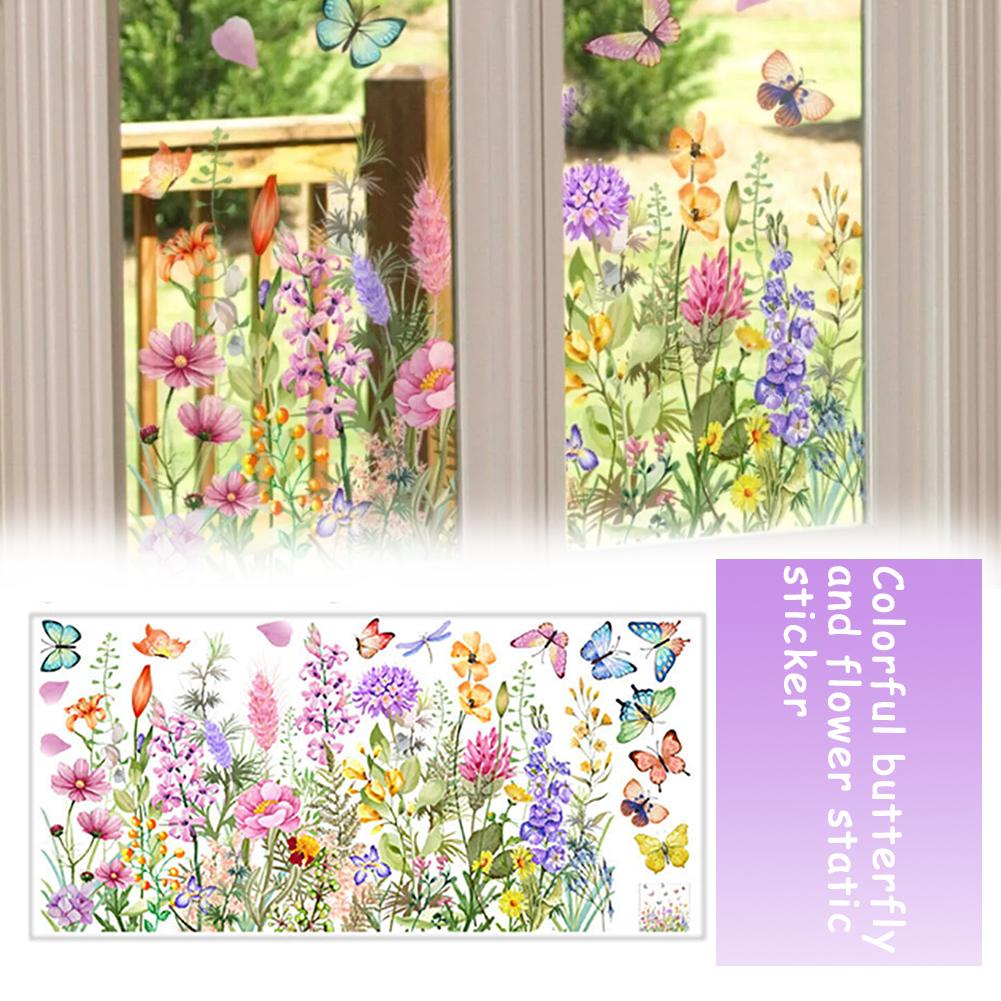 Colored Butterfly And Flower Static Wall Stickers Window Glass Stickers  Colorful Electrostatic Stickers DIY Home Decoration
