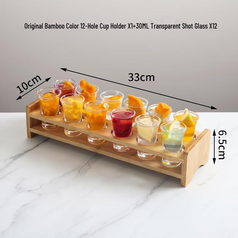Bullet Shot Glass Set with Bamboo Rack 12x 30ml Glasses + 12-Hole Stand