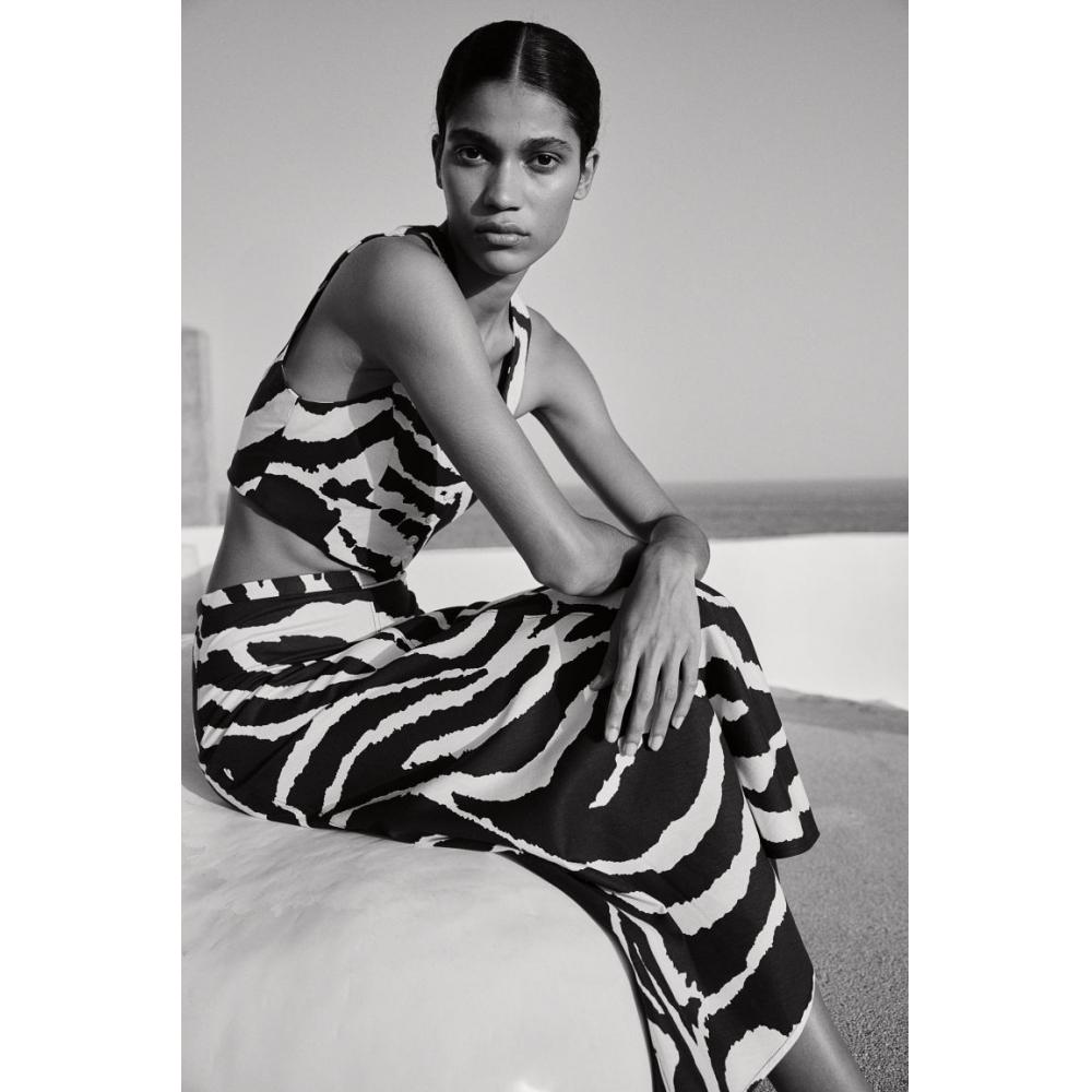 

Юбка-клеш HM черная с зебровым принтом