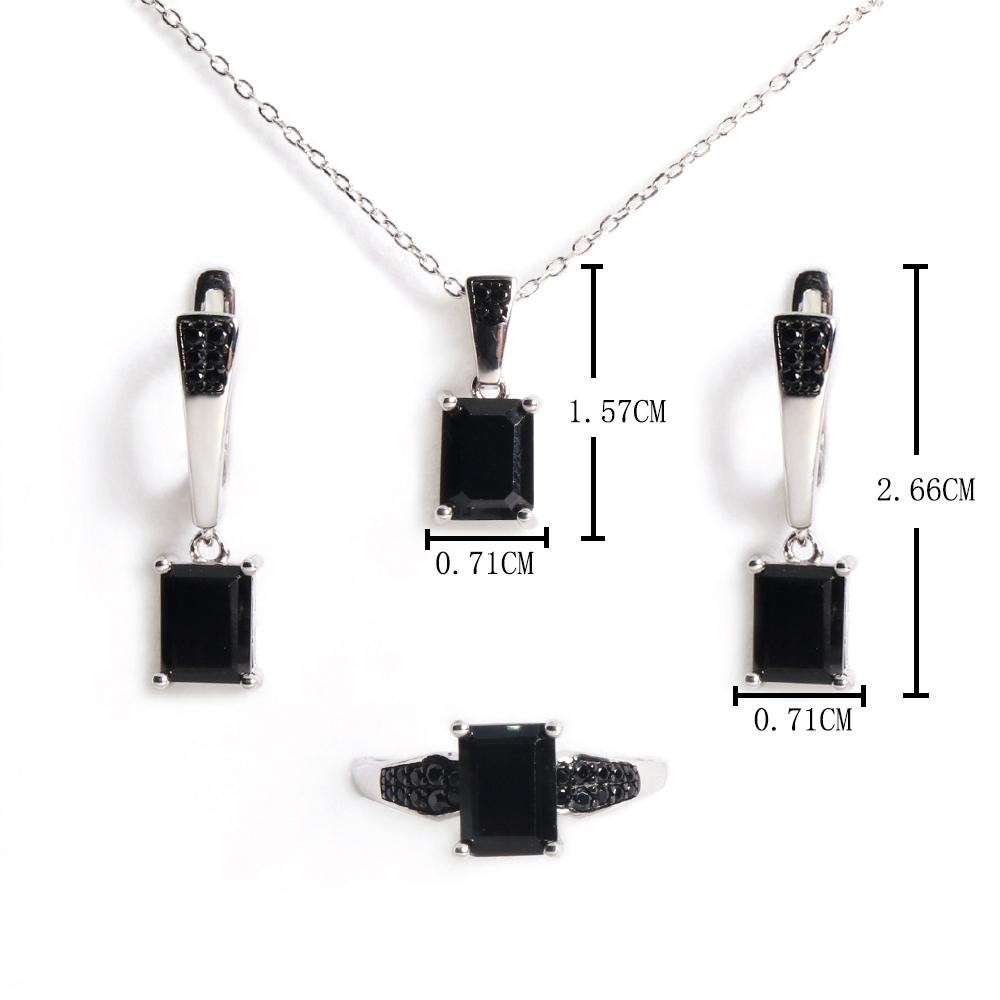Gorgeous Noble Perseverance Natural Black Spinel Precious Gems Ring Earrings Necklace Jewelry Set S925 Silver Birthday Gift