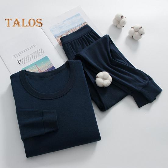 2Pcs/Set Men Homewear Suit O-Neck Long Sleeve Tops Elastic Waist Long Pants Set Solid Color Thin Pajamas Set