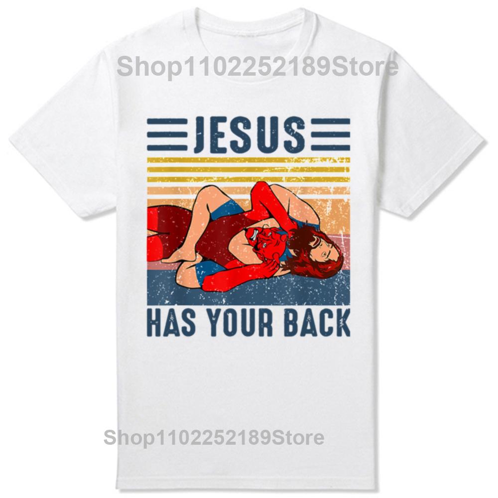 Men Clothing Jesus Has Your Back Jiu Jitsu Vintage Christian Short-sleeve Tops Male Kawaii Clothing Oversized T Shirt Hombre