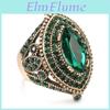 Antique Ring For Luxury Women Vintage Look Aaa Green Crystal Boho Jewelry Gold Color Charm Ethnic Wedding Ring