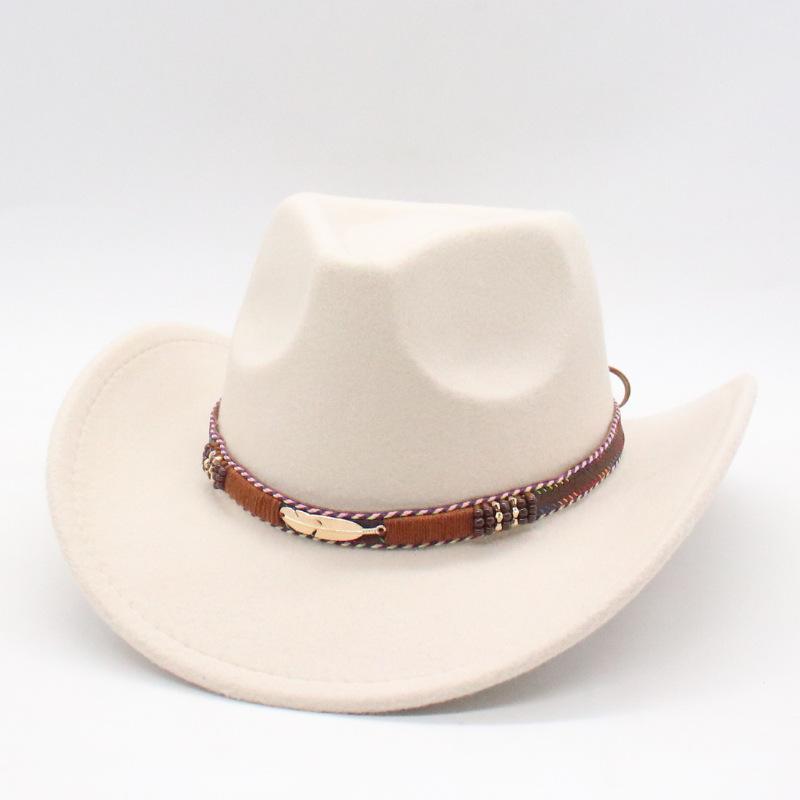 Western Cowboy Hat Woolen Felt Hat Tibetan Top Hat Upturned Brim Bull Head Accessories Jazz Hat