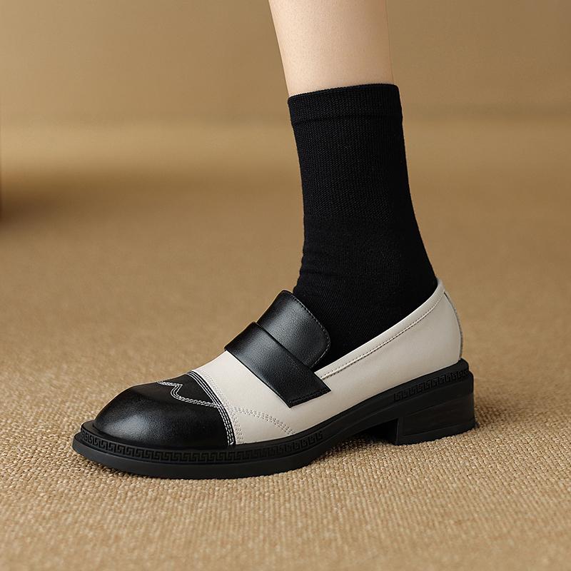 2024 Spring Summer Classic Women Pumps Mature Vintage Mixed Colors Genuine Leather Low Heels Shoes Woman Working Casual Shoes